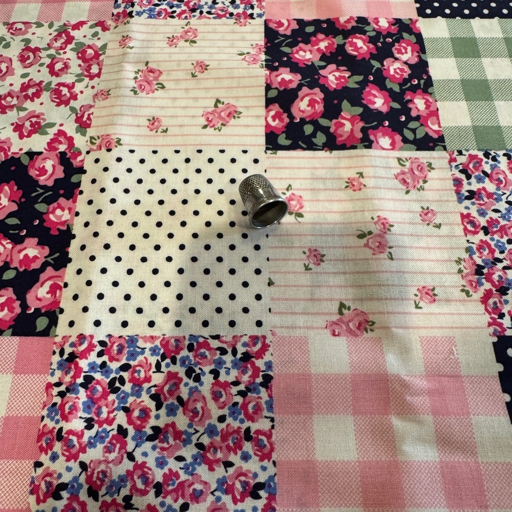 Floral Patchwork Quilt - Pink and Navy 1 yard cotton